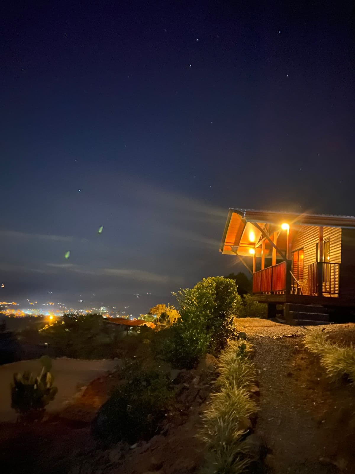 Cabin illuminated at night